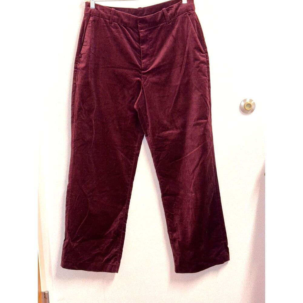 GAP Burgundy Velvet Straight Leg Pants Size 14 Mid Rise Dark Academia Quiet Luxe